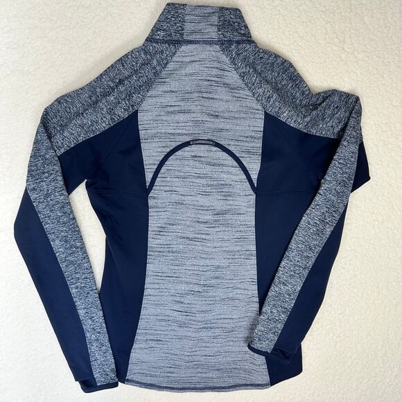 Athleta Half Zip Up Fitted Pullover Heather Blue Womens Medium Reflective Pocket - Picture 5 of 11